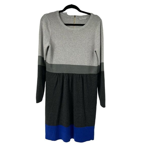 Eliza J Gray & Blue Colorblock‎ Long Sleeve Sweater Dress - Picture 1 of 10